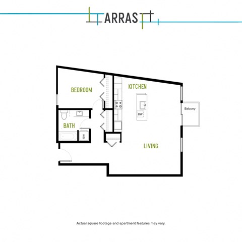 Floor plan for 1 bed, 1 bath, 909 sqft